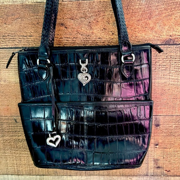 Brighton Black Croc Embossed Leather Tote Shoulder Bag - Picture 3 of 13